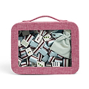 Mahjong-Reisetasche aus rosafarbenem Grasscloth mit Eau-de-Nil-Veloursleder-Innenfutter