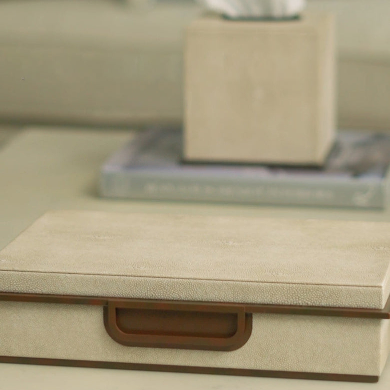 Large Ecru Faux Shagreen Box