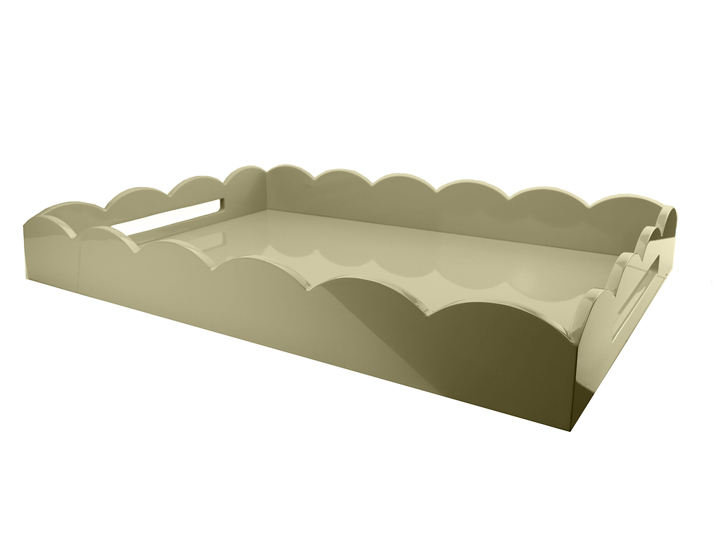 Chiffon Grey Large Lacquered Scallop Ottoman Tray