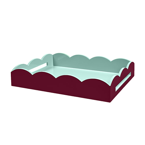 Cherry & Eau de Nil Lacquered Scallop Medium Two-Tone Tray