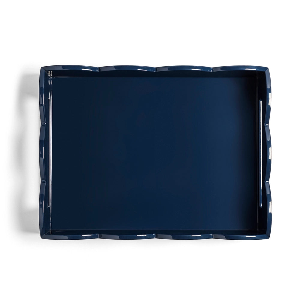 Pale Denim & Navy Lacquered Scallop Medium Two-Tone Tray