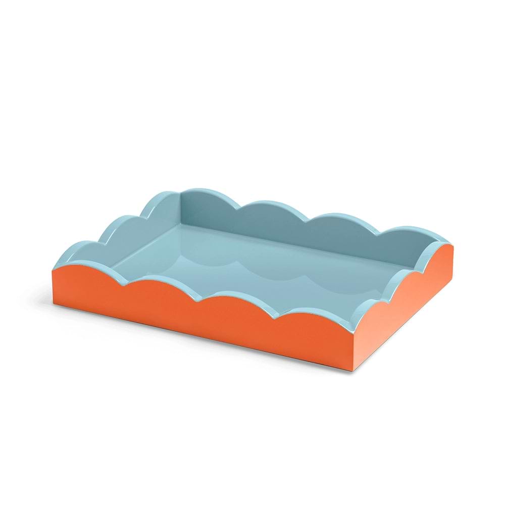 Orange & Chambray Lacquered Scallop Small Two-Tone Tray