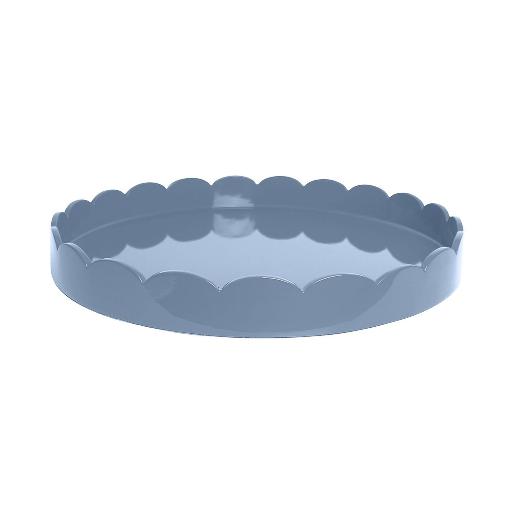 Chambray Blue Round Large Lacquered Scallop Ottoman Tray – Limited Edition
