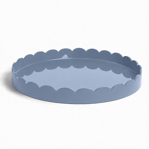 Plateau rond laqué festonné Chambray Blue Ottoman Tray - Limited Edition