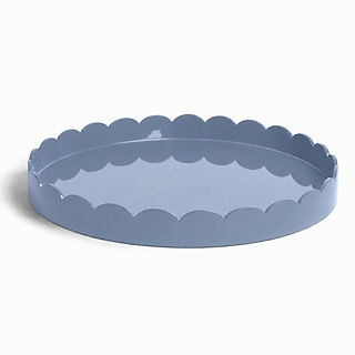 Chambray Blue Round Large Lacquered Scallop Ottoman Tray – Limited Edition