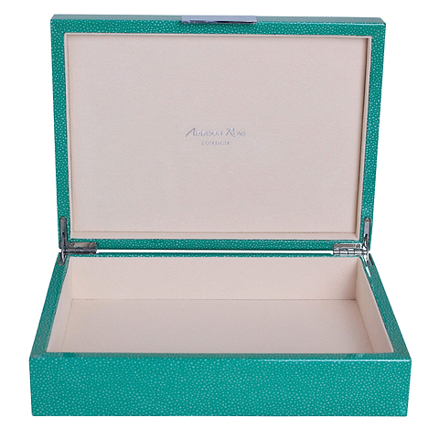 Large Green Shagreen Lacquer Box with Silver