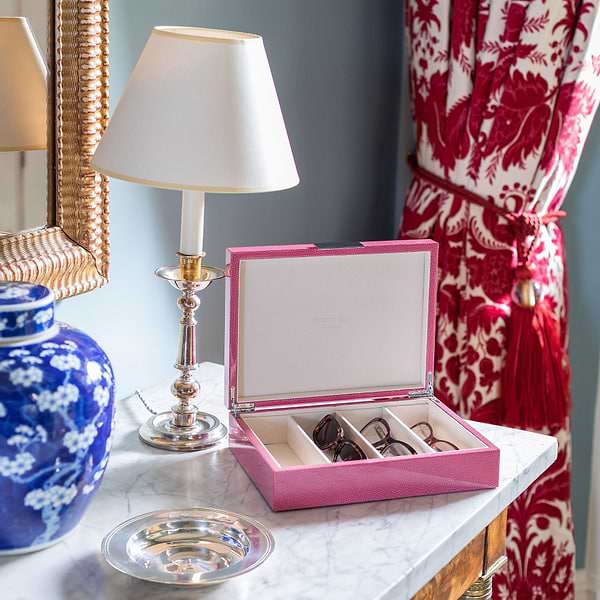 Große Brillenbox in Rosa, Shagreen und Silber