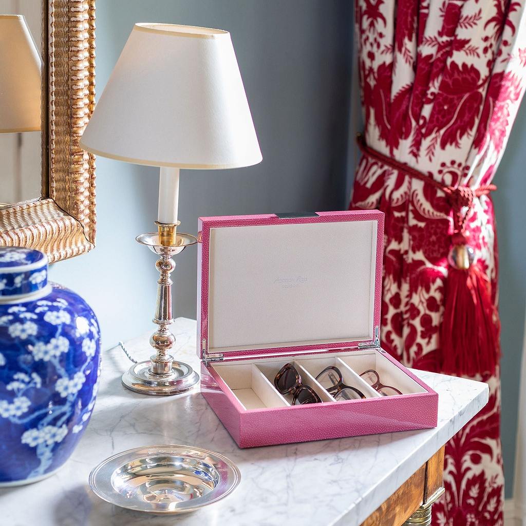 Large Pink Shagreen & Silver Glasses Box
