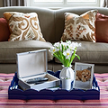 Navy Large Lacquered Scallop Ottoman Tray