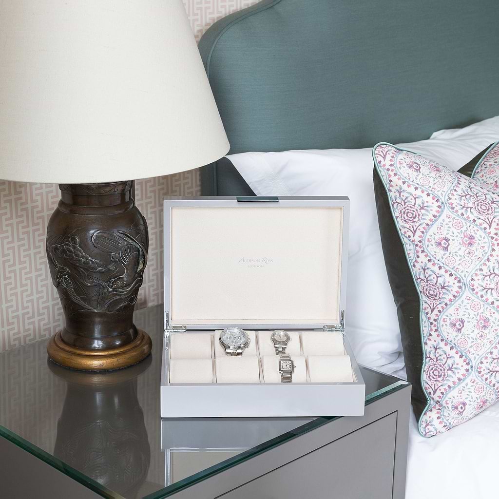 Large Chiffon Grey & Silver Watch Box