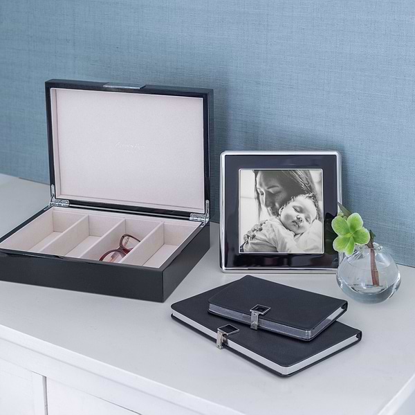 Große Brillenbox in Schwarz und Silber