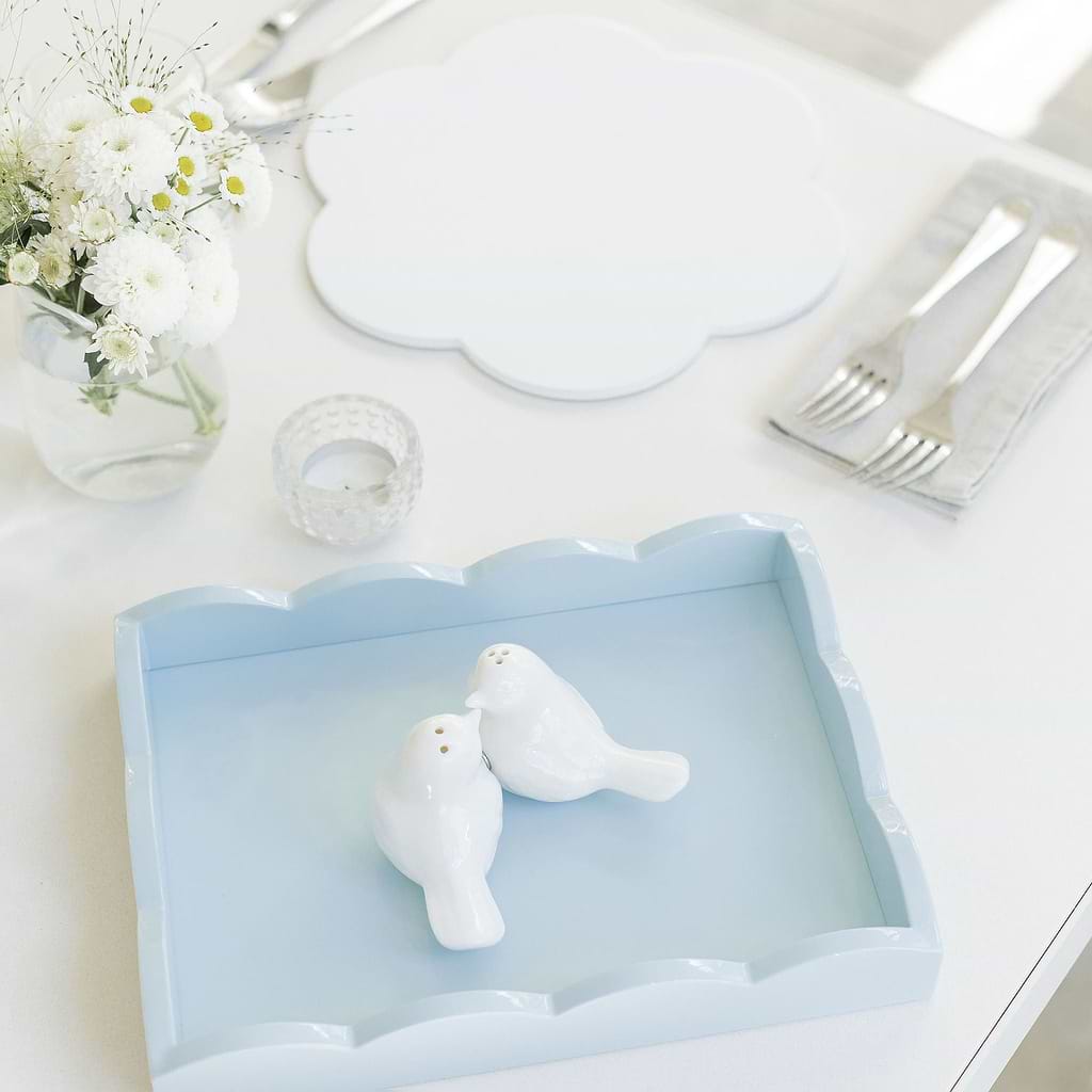 Pale Denim Small Lacquered Scalloped Tray