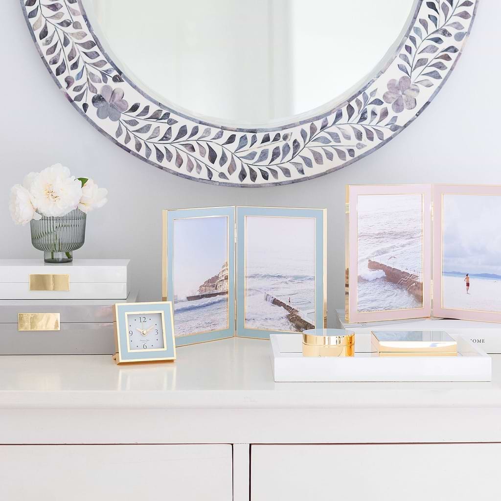 Doppia cornice Powder in smalto blu e oro