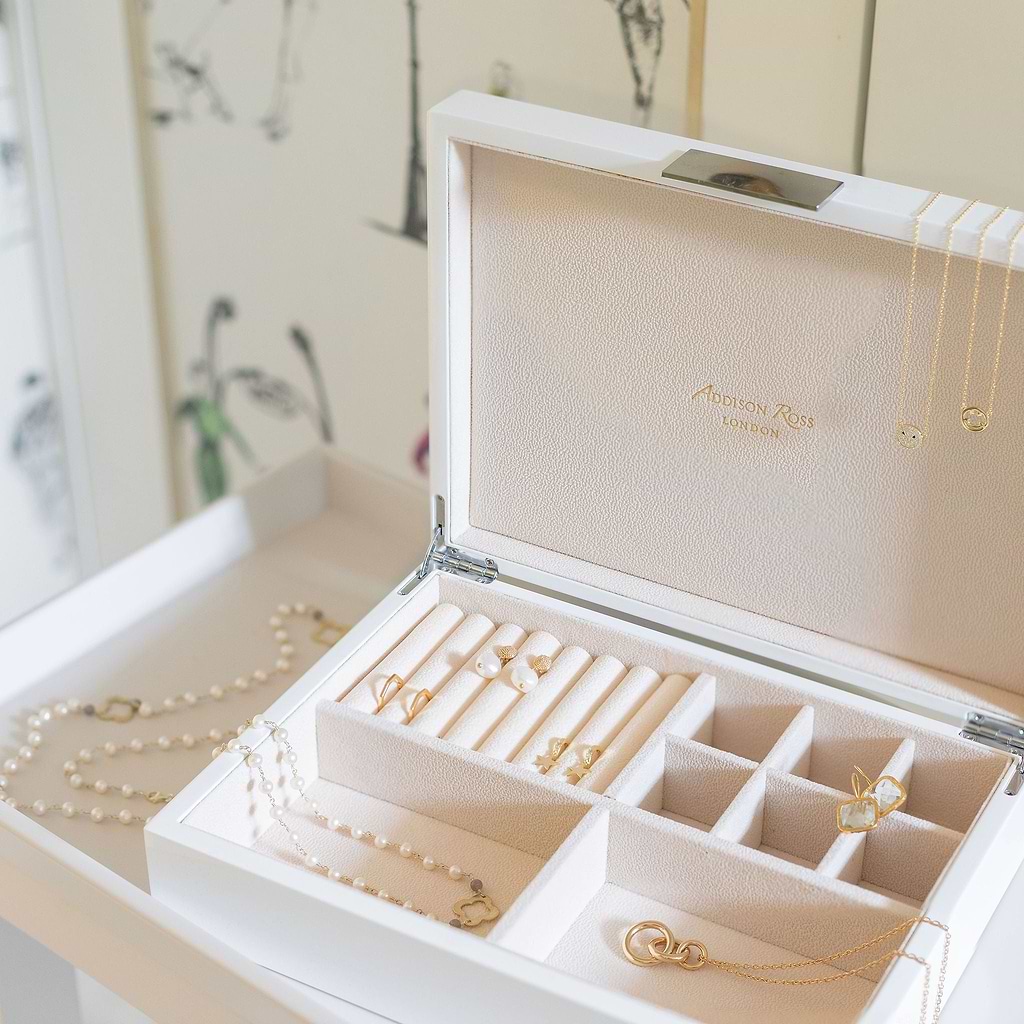 Large White Jewellery Box with Silver