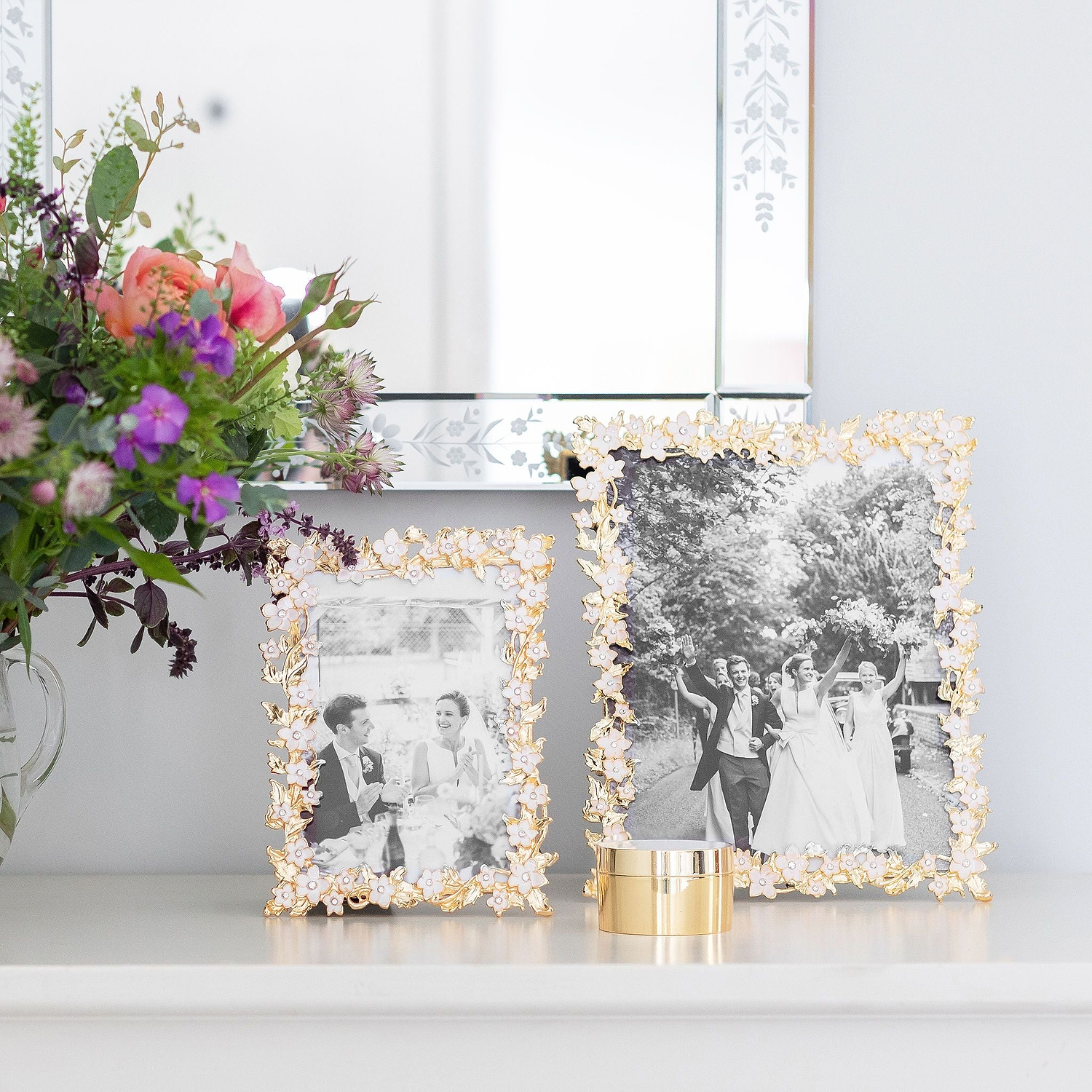 Gold & White Flower Frame