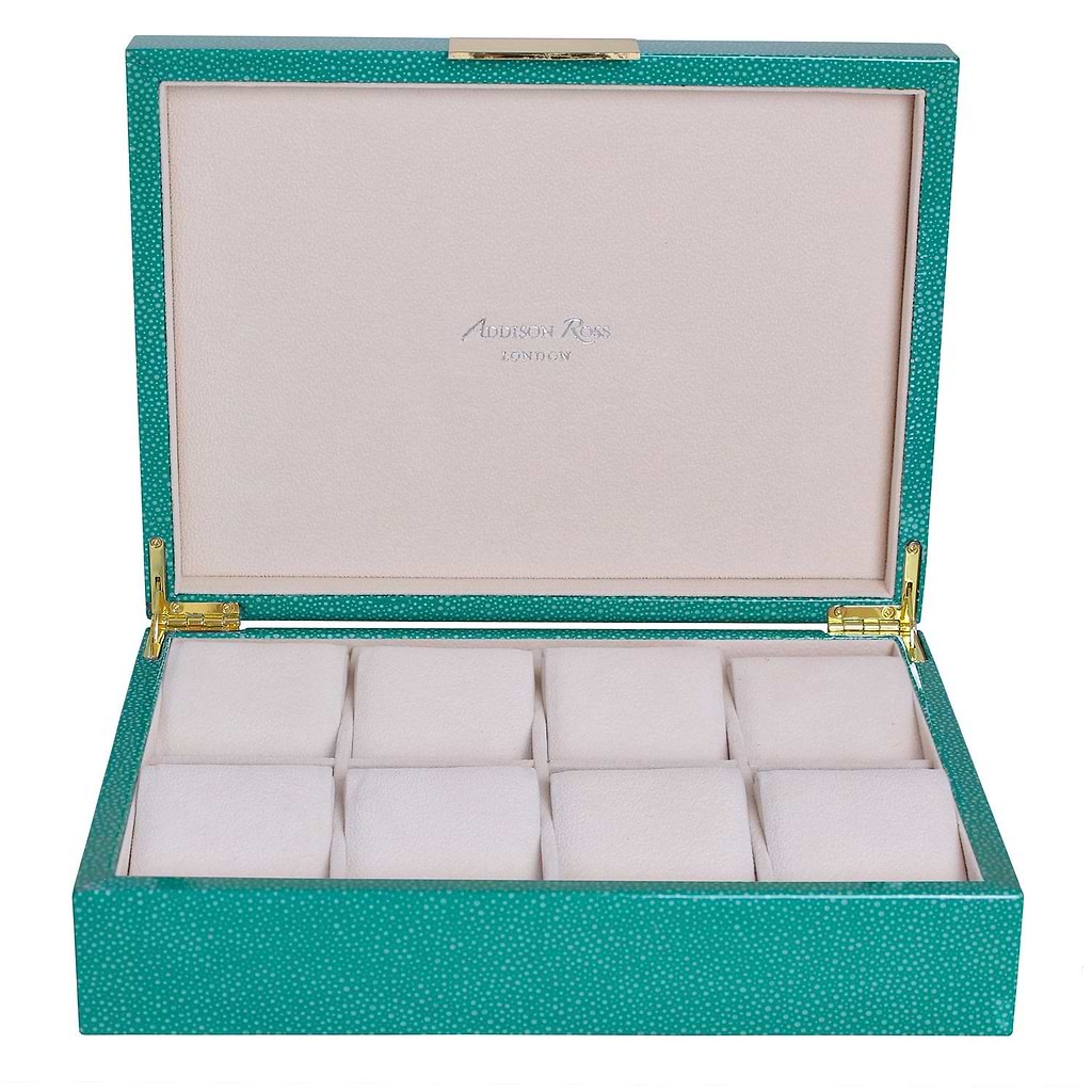 Large Green Shagreen & Gold Watch Box