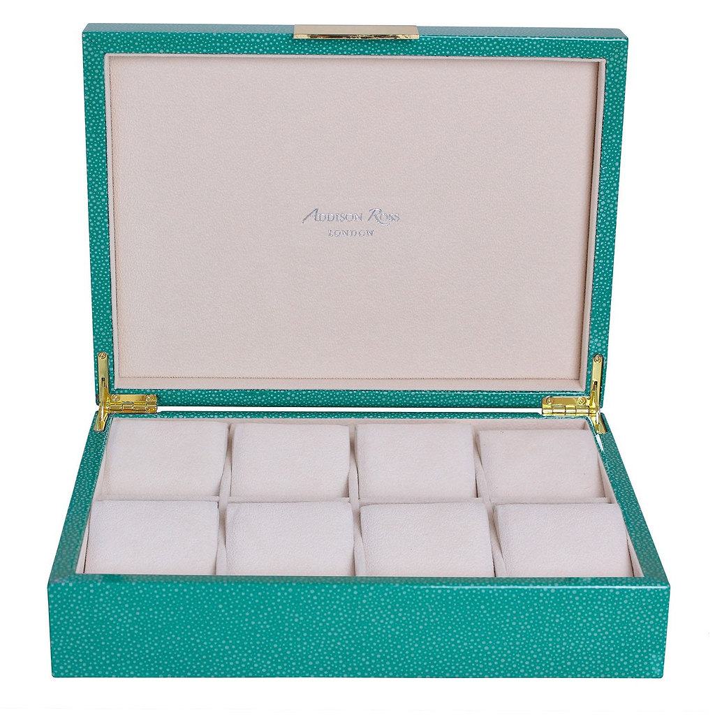 Large Green Shagreen & Gold Watch Box