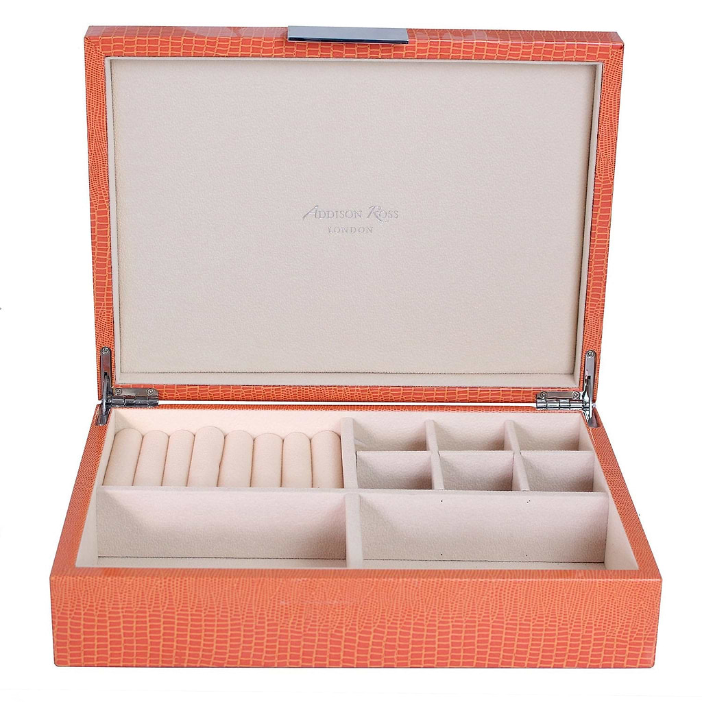 Large Orange Croc Jewellery Box with Silver