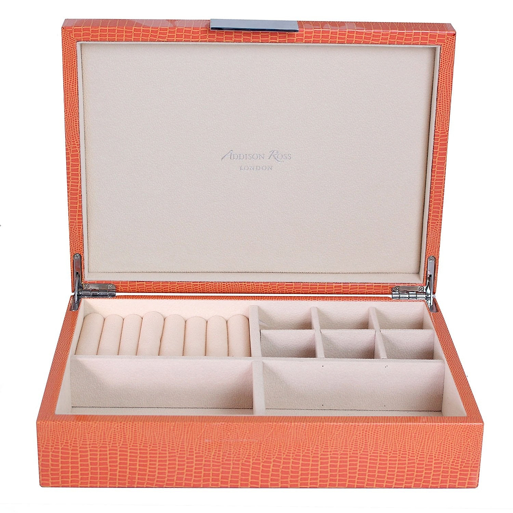 Große orange Kroko-Schmuckschatulle mit Silber
