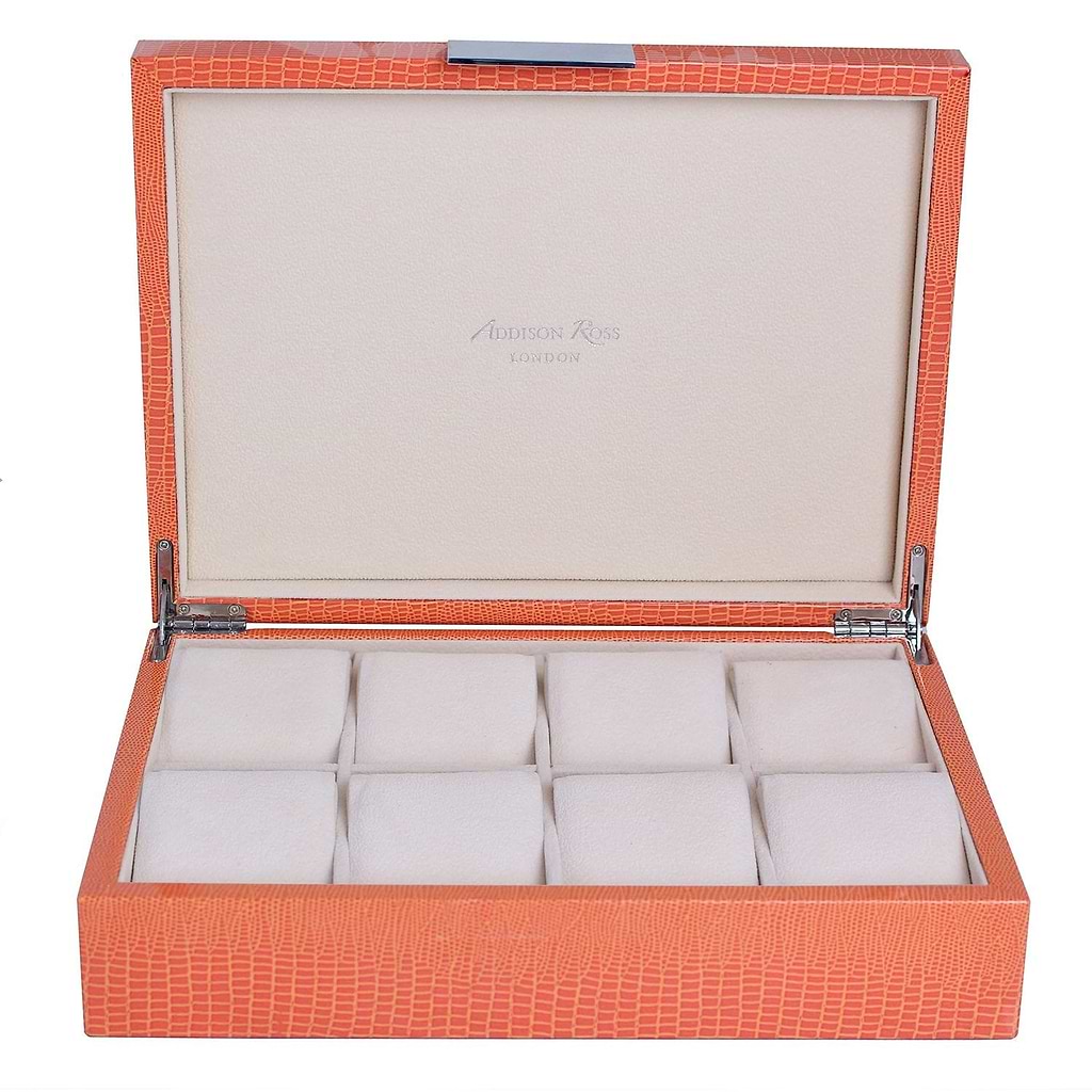 Large Orange Croc & Silver Watch Box