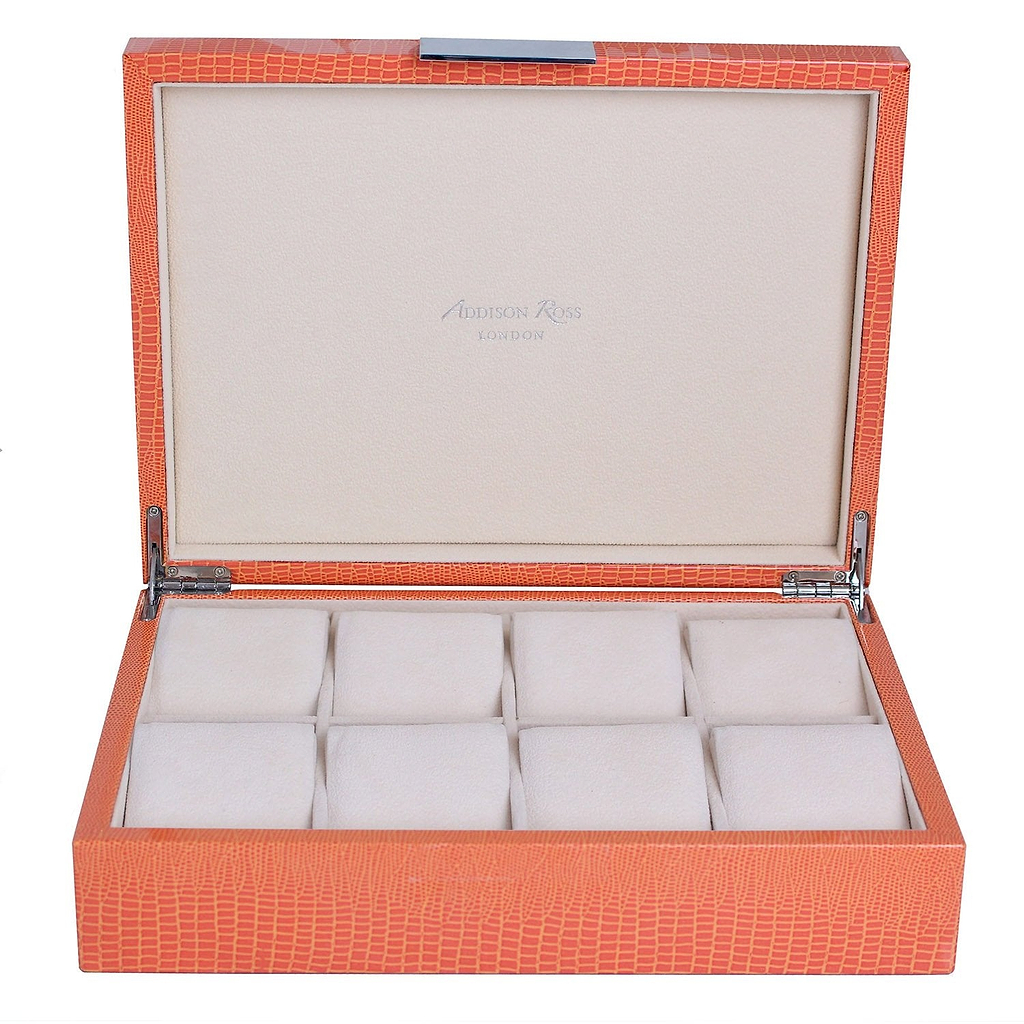 Large Orange Croc & Silver Watch Box