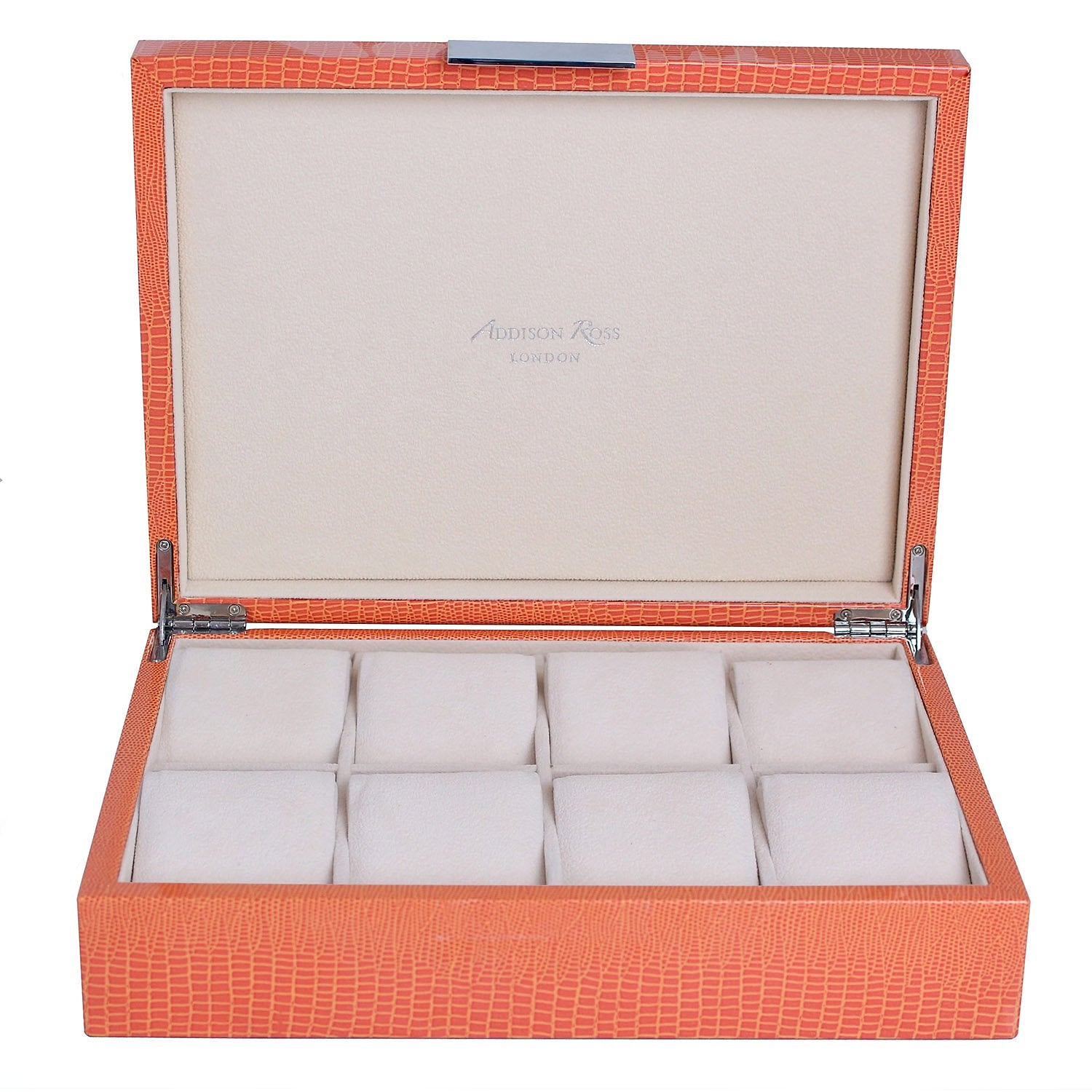 Large Orange Croc & Silver Watch Box