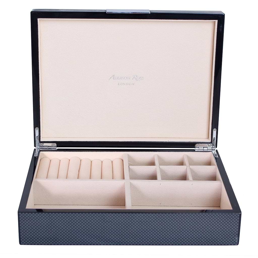 Large Carbon Fibre Jewellery Box with Silver
