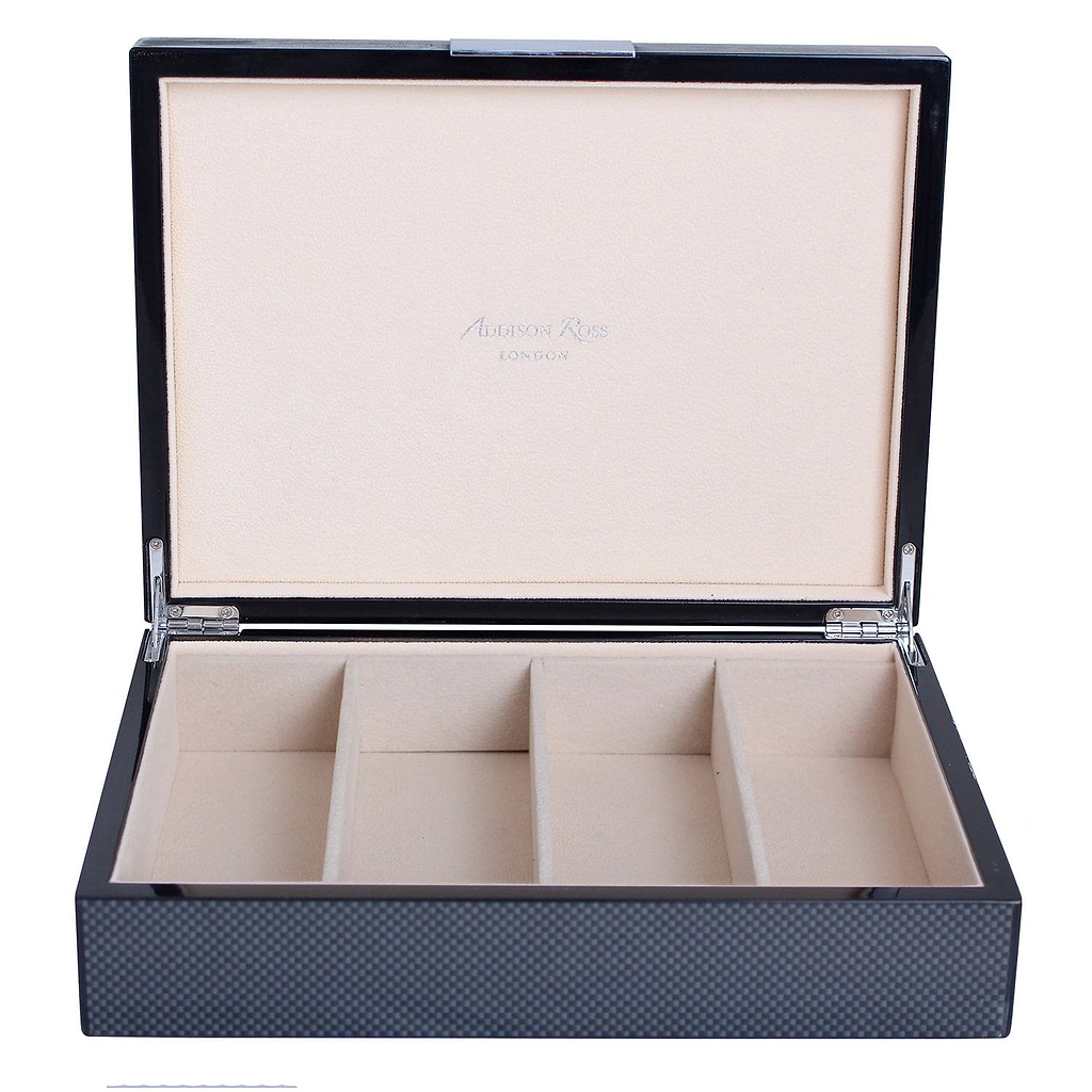 Caja grande para gafas de fibra de carbono y plata