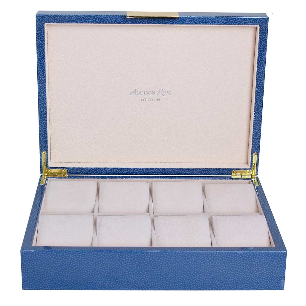 Large Blue Shagreen Watch Box with Gold