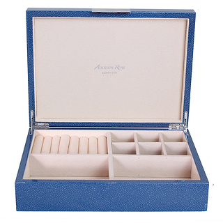 Large Blue Shagreen Jewellery Box with Silver
