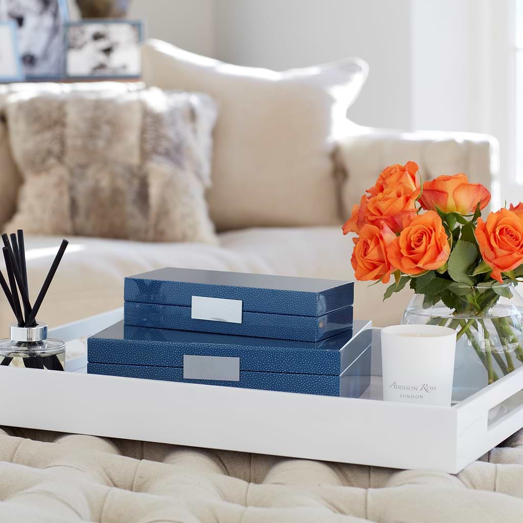 Large Blue Shagreen Lacquer Box with Silver