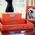 Large Orange Croc Jewellery Box with Silver