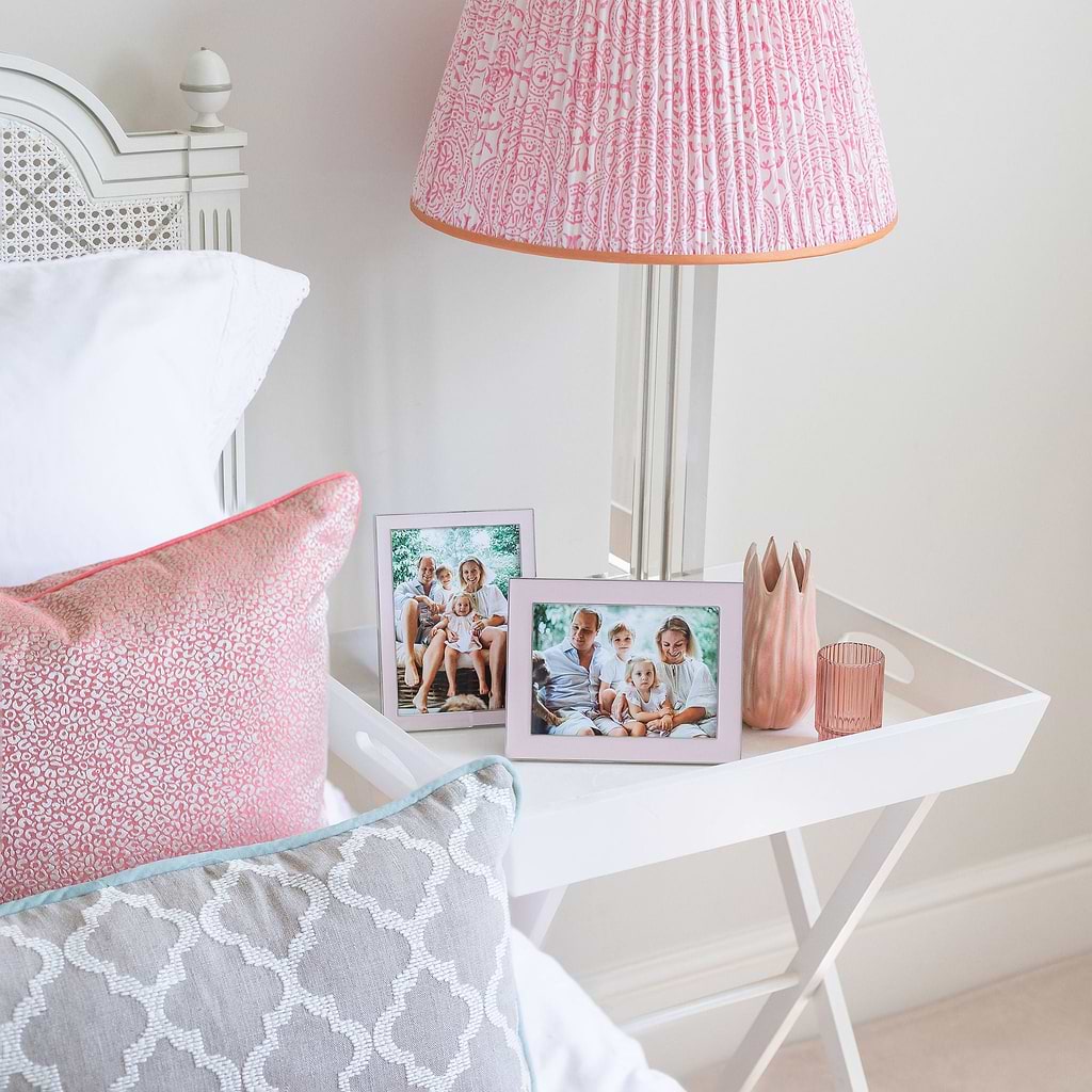 Pale Pink Enamel & Silver Wide Frame