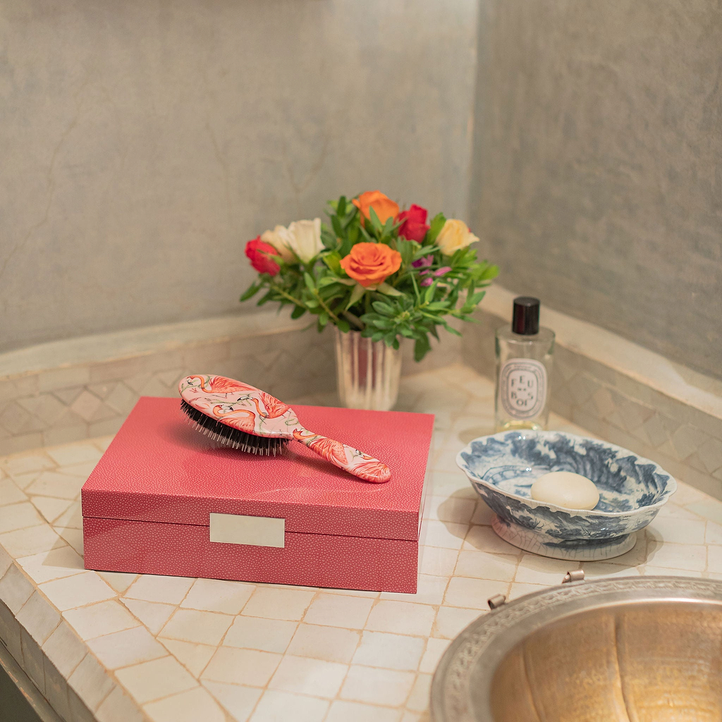 Large Pink Shagreen Lacquer Box with Silver