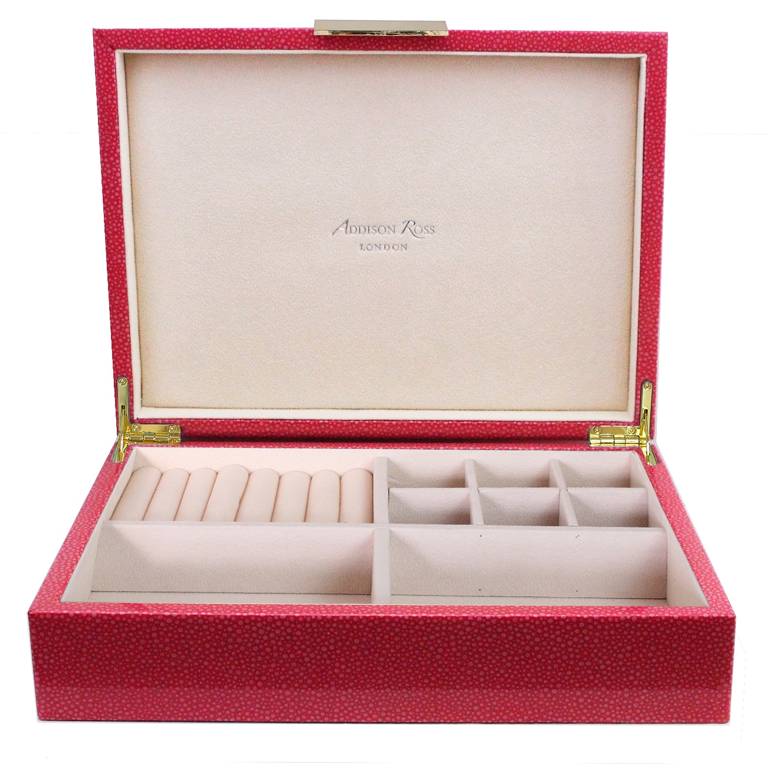 Grote roze Shagreen sieradendoos met goud