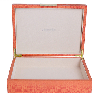 Large Orange Croc Lacquer Box with Gold