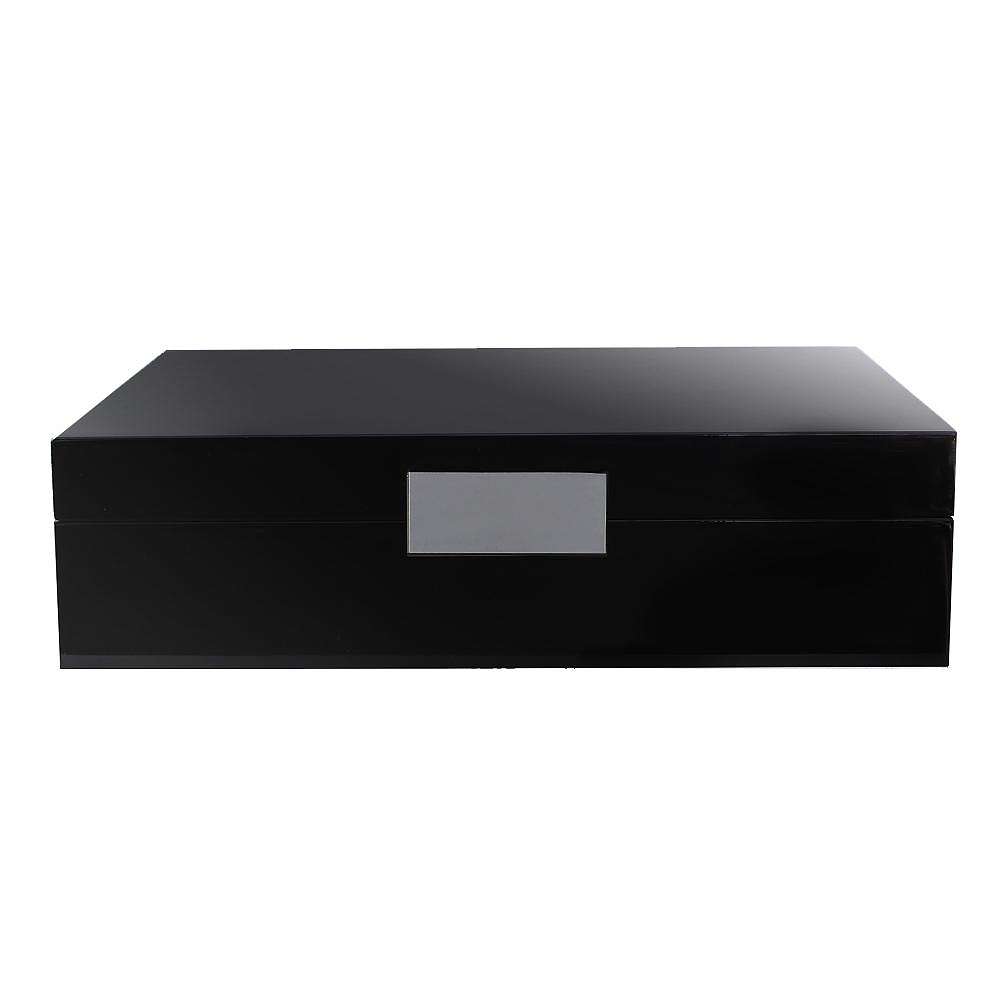 Caja Grande Lacada En Negro Con Plata