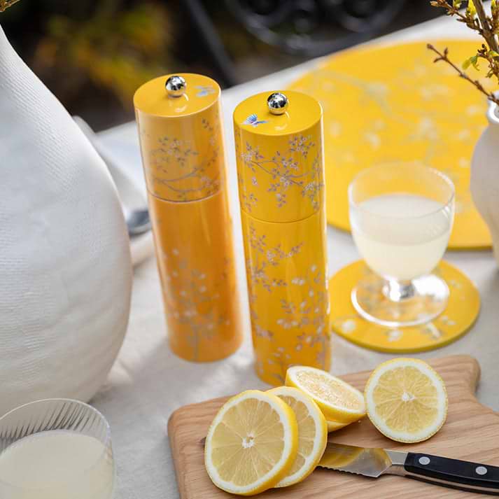 Yellow Chinoiserie Salt or Pepper Mill