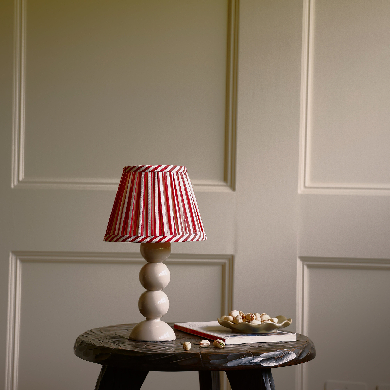 Small Cappuccino Bobbin Lacquered Lamp Base & Rechargeable Bulb - 19cm