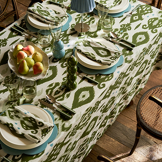 Ikat Khaki Linen Tablecloth