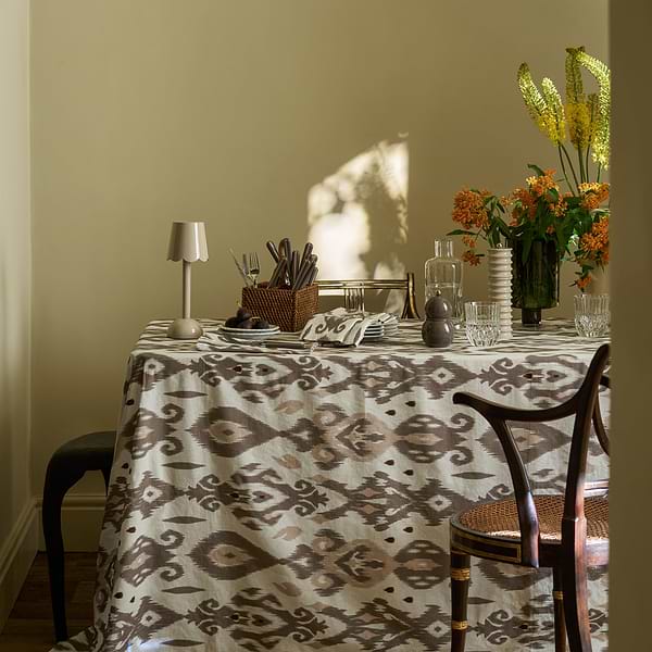Ikat Mink Linen Tablecloth