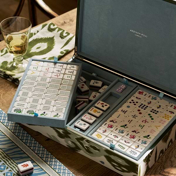 Ikat Green Lacquered Mahjong Set