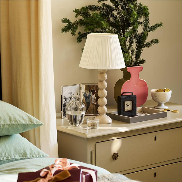 Tall Cappuccino Bobbin Lacquered Lamp Base & Rechargeable Bulb - 34cm