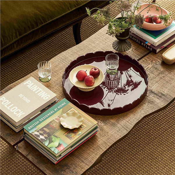 Cherry Round Large Lacquered Scallop Tray