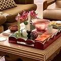 Cherry & Eau de Nil Large Lacquered Scallop Ottoman Two-Tone Tray