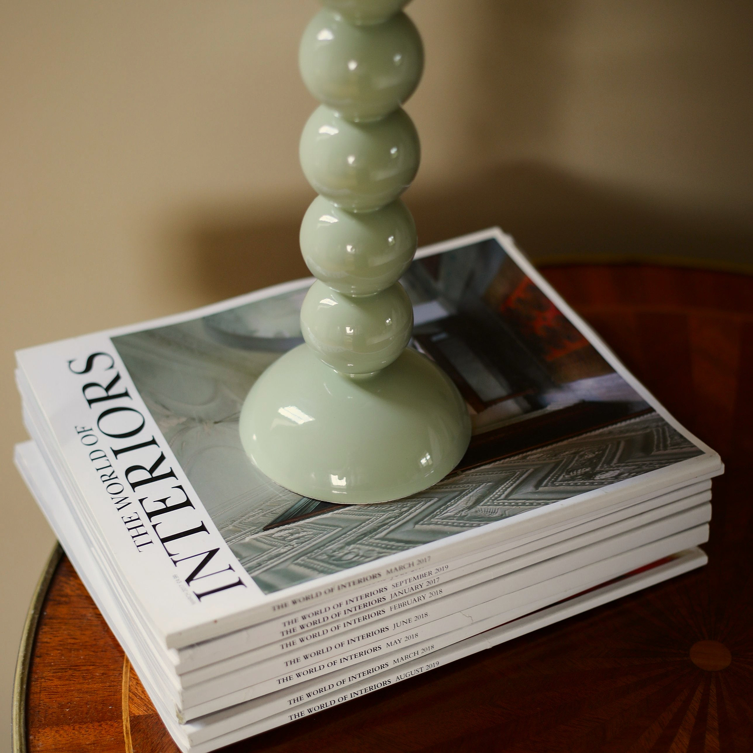 Tall Sage Bobbin Lacquered Lamp Base & Rechargeable Bulb - 34cm