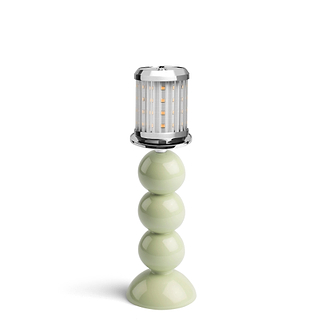 Small Sage Bobbin Lacquered Lamp Base & Rechargeable Bulb - 19cm
