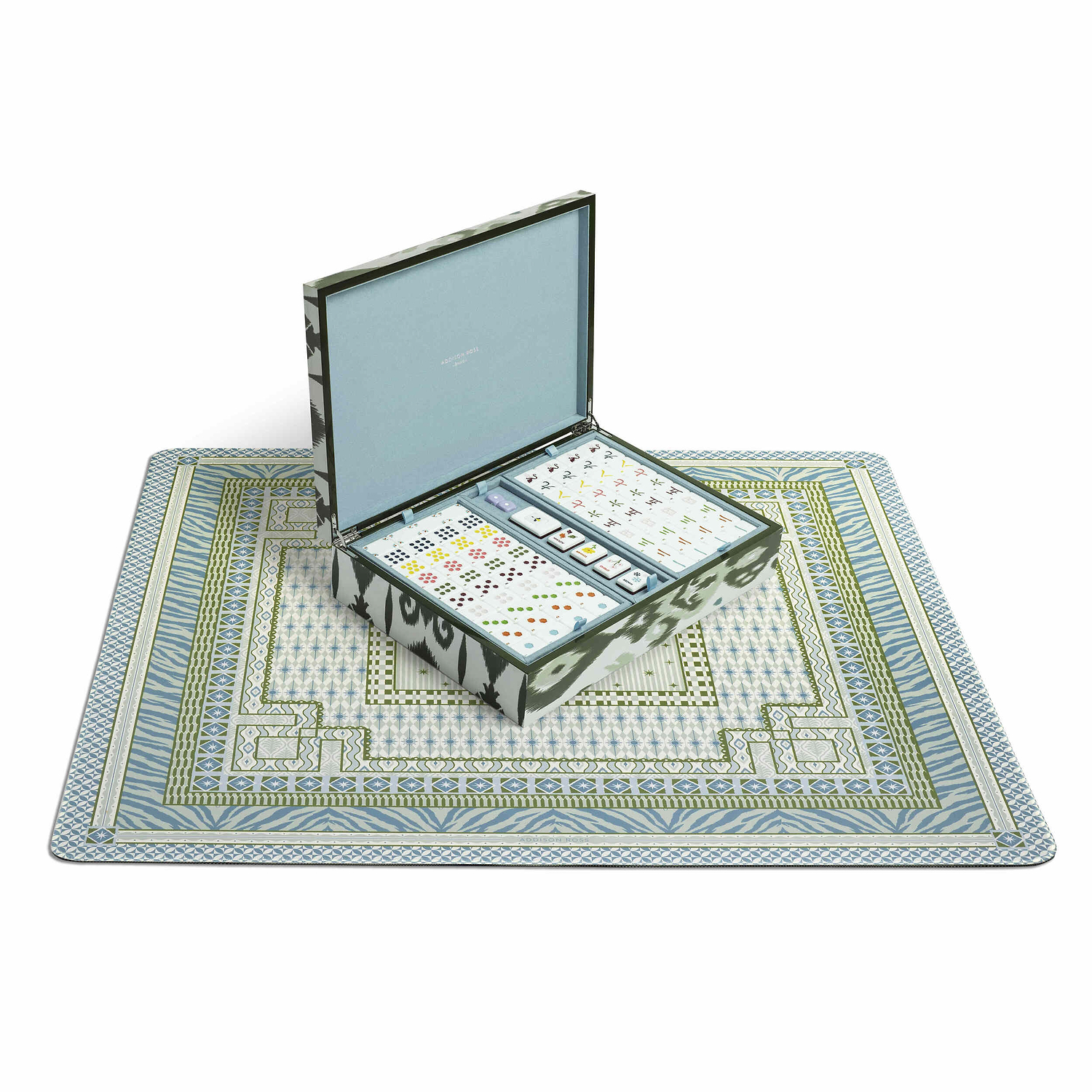 Ikat Green Lacquered Mahjong Set