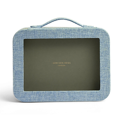 Light Blue Grasscloth & Khaki Suede Interior Mahjong Travel Case