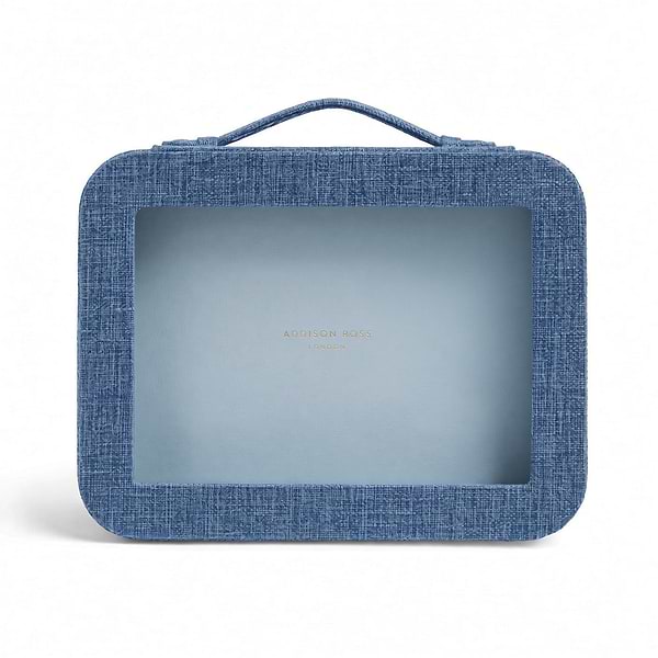 Sky Blue Grasscloth & Light Blue Suede Interior Mahjong Travel Case
